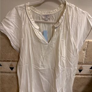 LOFT Cream Blouse with Ruffle Neckline